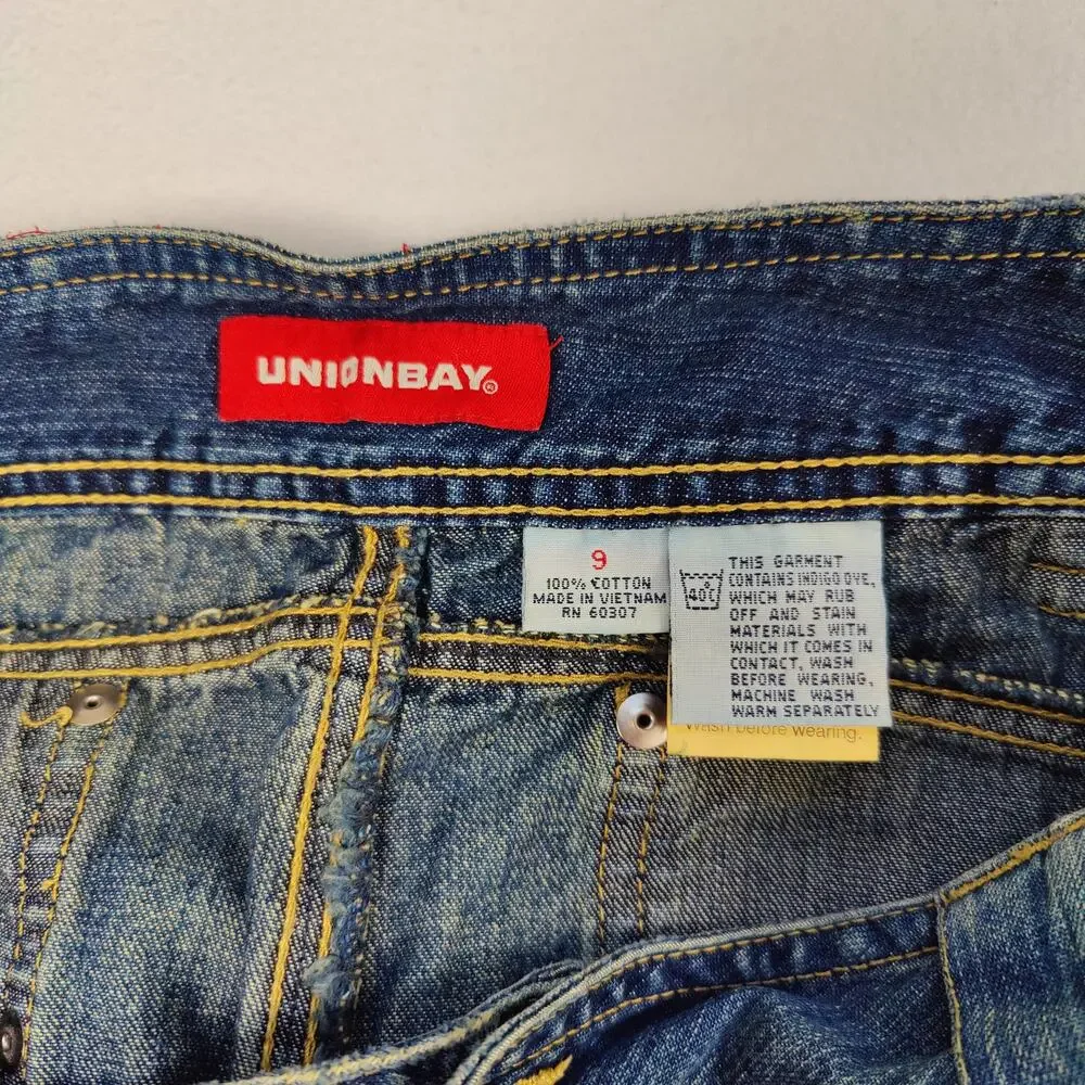 VTG Casual Streetwear Teen Junior UNIONBAY Y2K Denim Side Slits Midi Skirt